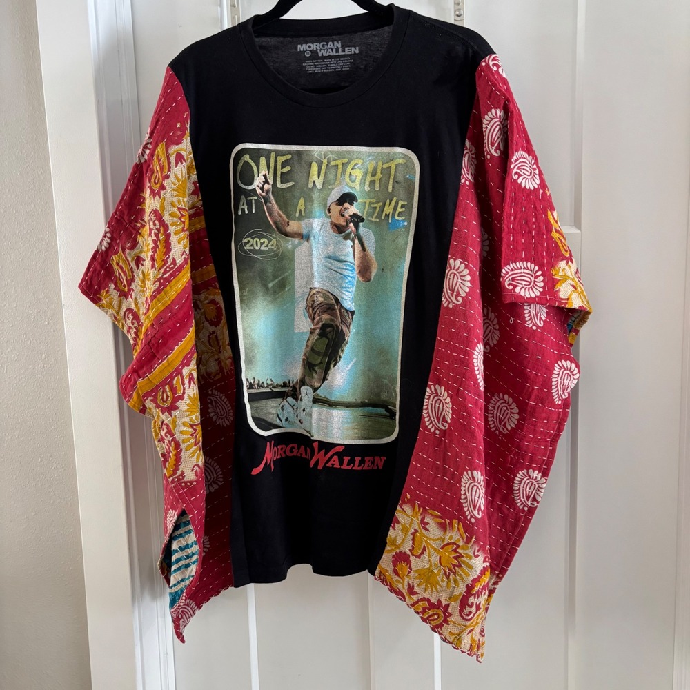 Morgan Wallen One Night Tour Custom T Shirt Upcycled Kimono Kantha Top Band T OS